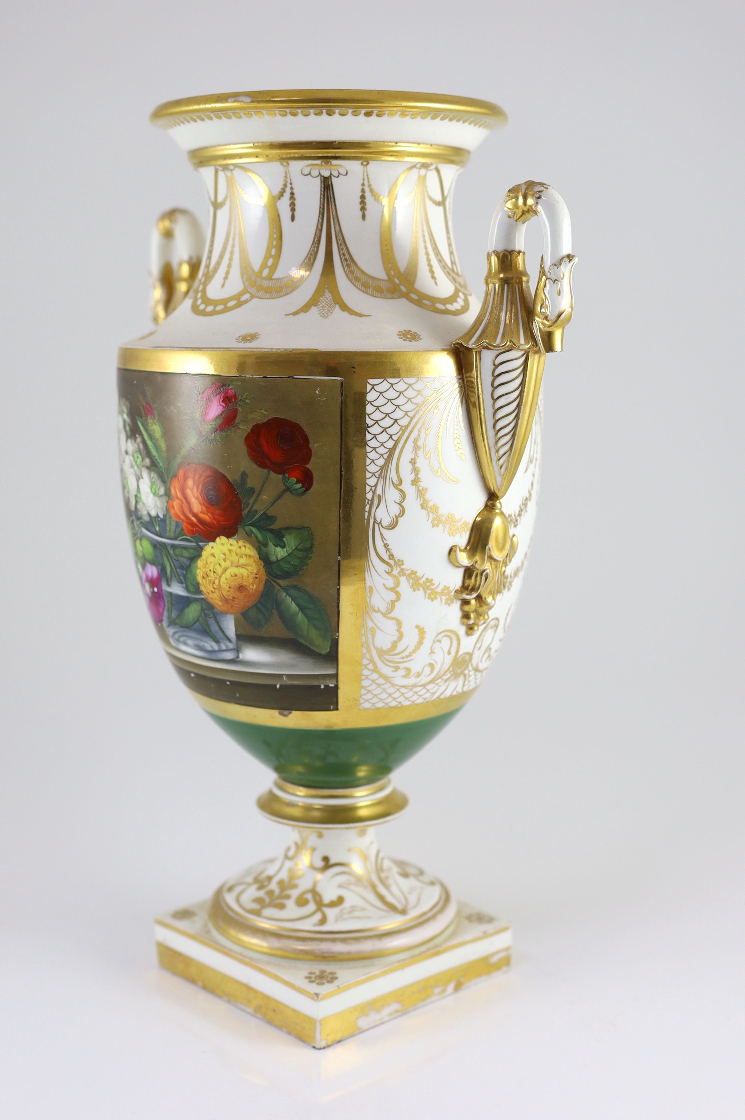 A large English porcelain pedestal vase, c.1810, possibly Coalport, 42cm high